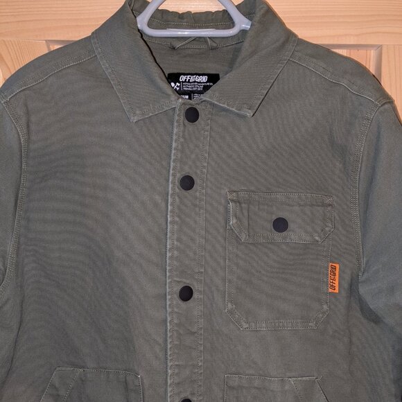 Off The Grid Torch Canvas Jacket Mens Medium Army Green Flannel Lined Snap Close - Picture 2 of 14